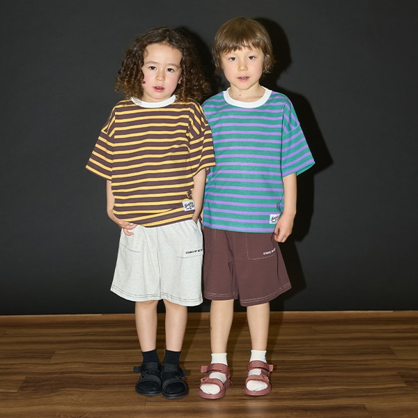 Japanese children's clothing b・R# contact cool water absorption quick dry series striped top 100-150cm boys/girls summer TOPS 