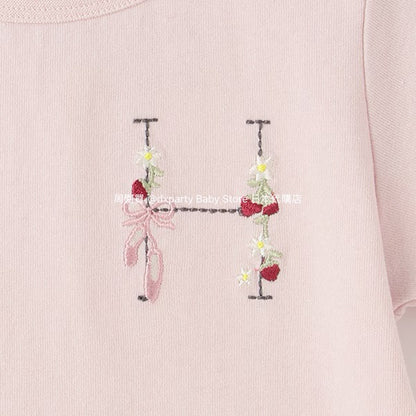 Japanese children's clothing pe#main embroidered English lettering top 80-130cm girls summer TOPS 