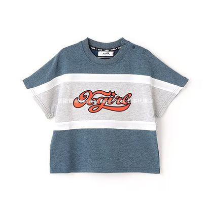 Japanese children's clothing X-girl Stages contact cool color block logo print top 80-140cm girls summer TOPS 