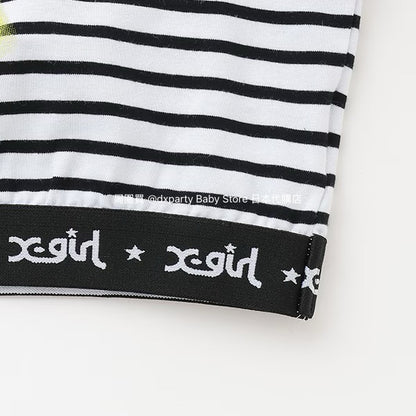 Japanese children's clothing X-girl Stages striped short vest 90-140cm girls summer TOPS 