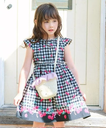 Japanese children's clothing aF#a325 small flying sleeve dress 90-160cm girls summer dresses 