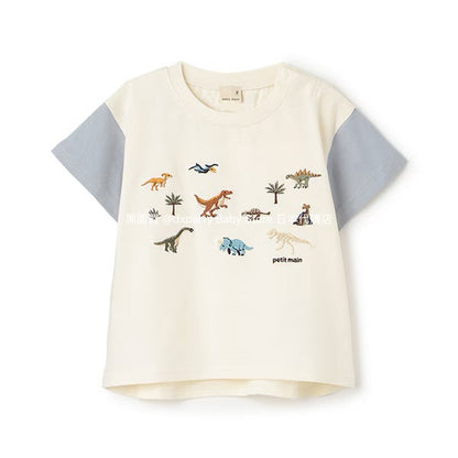 Japanese children's clothing pe#main dinosaur embroidered top 80-130cm boys' summer TOPS 