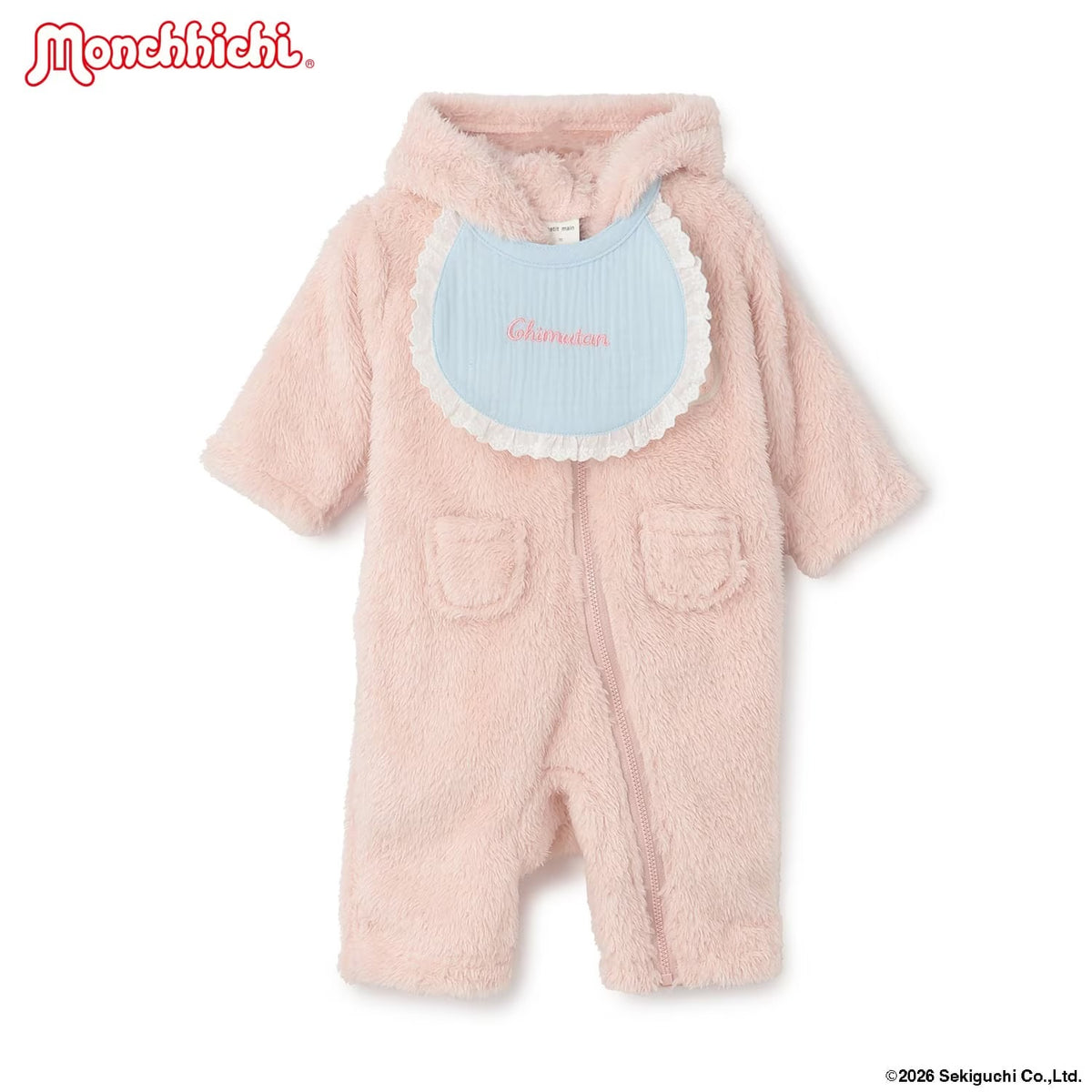 日本童裝 pe#main x Monchhichi 毛毛連衣及口水巾 70-80cm 男童款/女童款 初生嬰兒 秋季 Jumpsuit