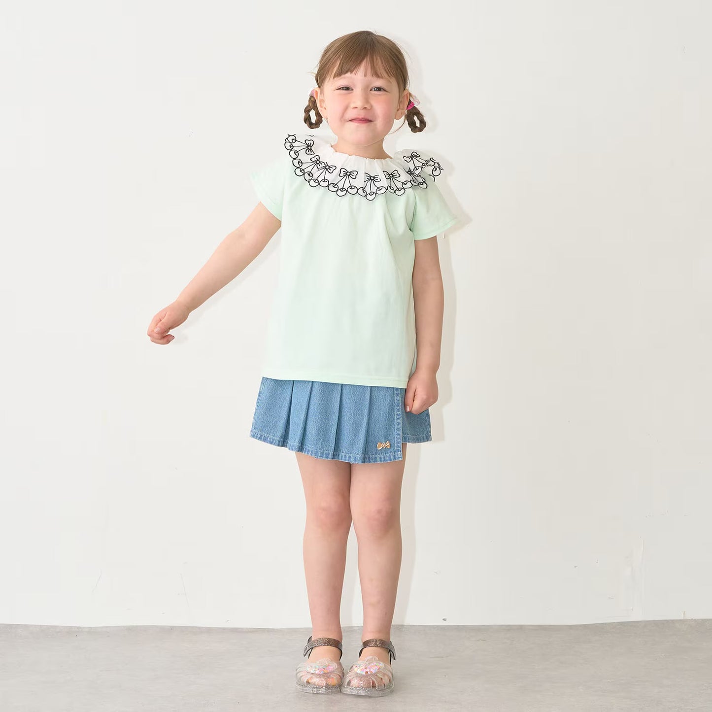 日本童裝 Ly# mine 2Way 前後兩著 接觸冷感 防UV 不易變形 蕾絲領上衣 100-150cm 女童款 夏季 TOPS
