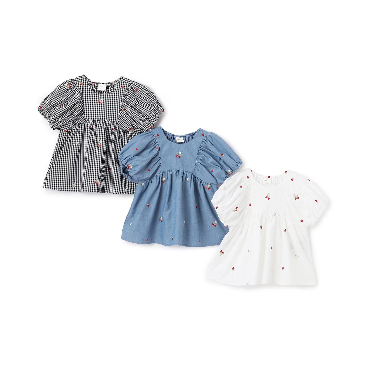 日本童裝 pe#main 士多啤梨刺繡泡芙袖上衣 80-130cm 女童款 夏季 TOPS