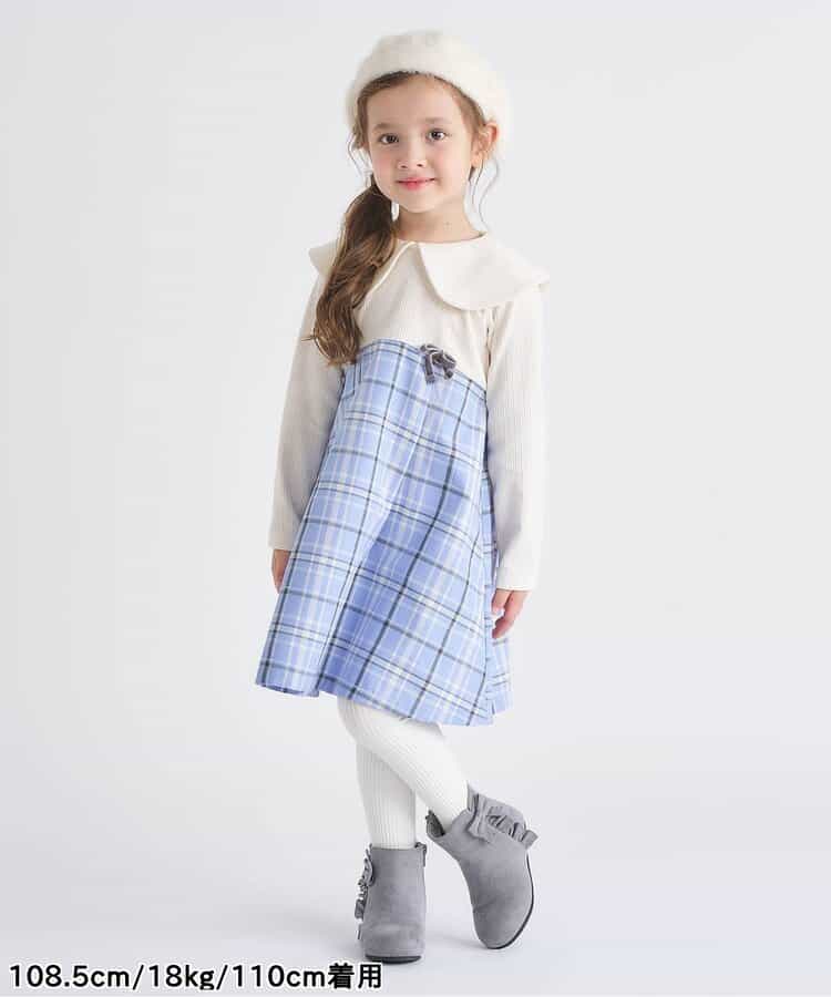 日本童裝 apres les cours 披肩格紋連身裙 80-140cm 女童款 冬季 DRESSES 聖誕紅/新年紅