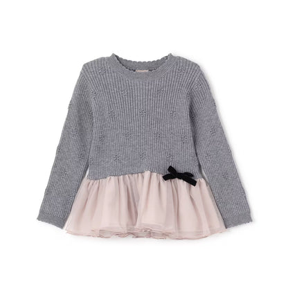 日本童裝 pe#main 針織薄紗收腰上衣 80-130cm 女童款 冬季 TOPS