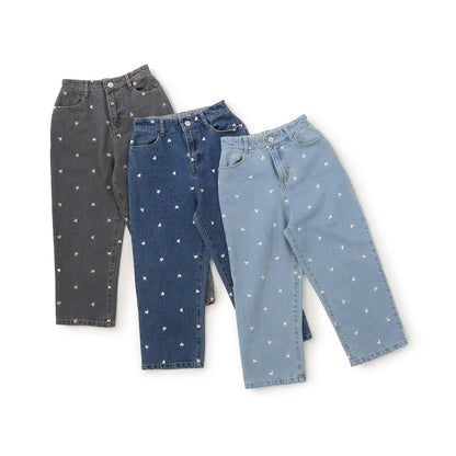 日本童裝 Ly# mine 愛心刺繡印花牛仔褲 100-140cm 女童款 夏季 PANTS