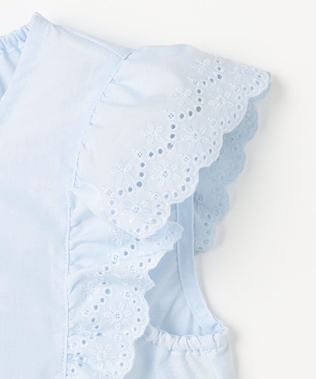 日本童裝 aF#a325 接觸冷感 蕾絲小飛袖刺繡上衣 90-150cm 女童款 夏季 TOPS