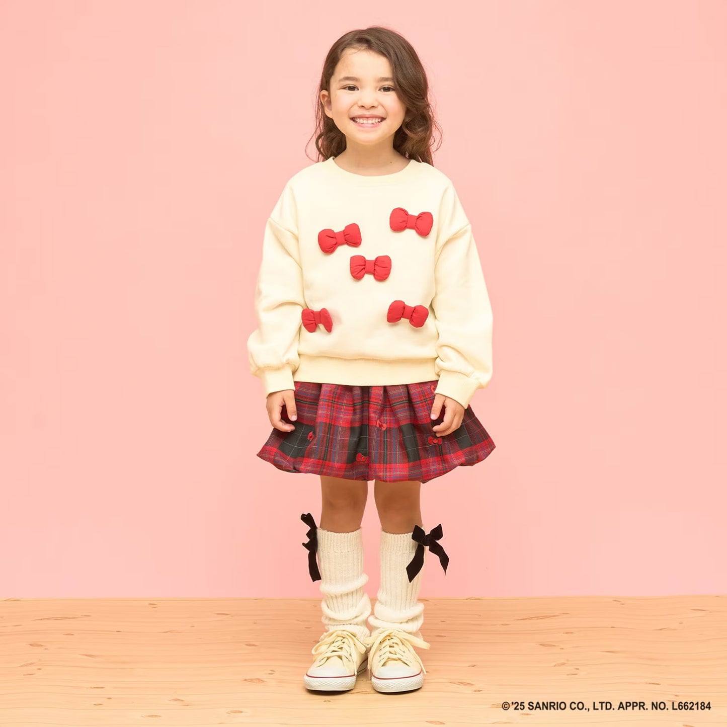 日本童裝 Ly# mine x Sanrio 速乾系列 2Way 前後兩著 Hello Kitty 3D絲帶衛衣 100-140cm 女童款 冬季 TOPS