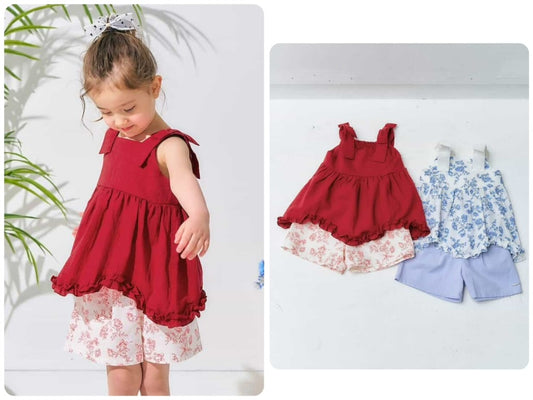 Japanese children's clothing apres les cours retro lace floral two-piece suit 90-140cm girls summer TOPS PANTS 