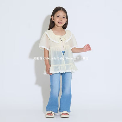 Japanese children's clothing Ly# mine chiffon coat shirt 100-150cm girls summer TOPS OUTERWEAR 