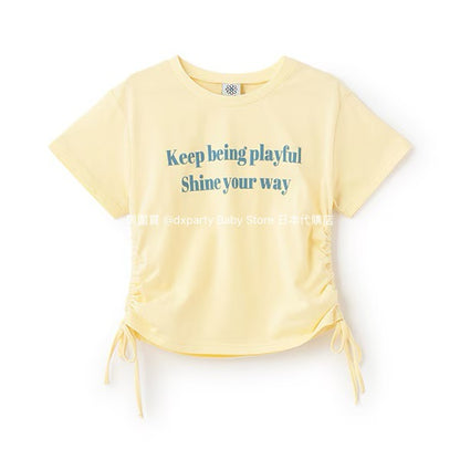 Lovetoxic Japanese Children's Clothing Waisted Short Top 140-170cm Girls Summer TOPS 