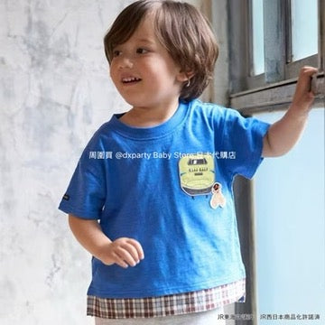 Japanese children's clothing pe#main x Shinkansen plaid appliqué short-sleeved top 80-130cm boys' summer TOPS railway series 