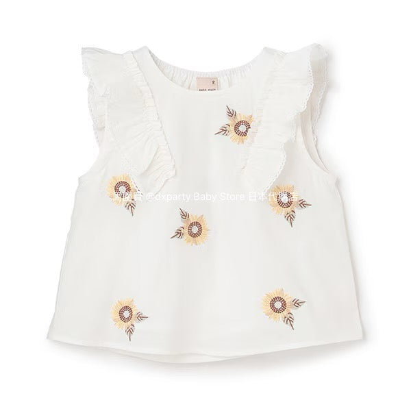 Japanese children's clothing pe#main flower embroidered top 80-130cm girls summer TOPS 