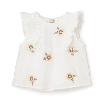 Japanese children's clothing pe#main flower embroidered top 80-130cm girls summer TOPS 