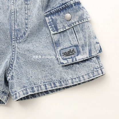 Japanese children's clothing X-girl Stages work pocket jeans 100-140cm girls summer PANTS 