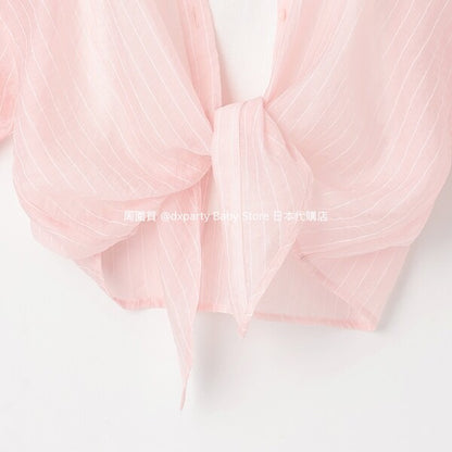 Lovetoxic Japanese children's clothing fake two-piece off-the-shoulder shirt 140-160cm girls summer TOPS 