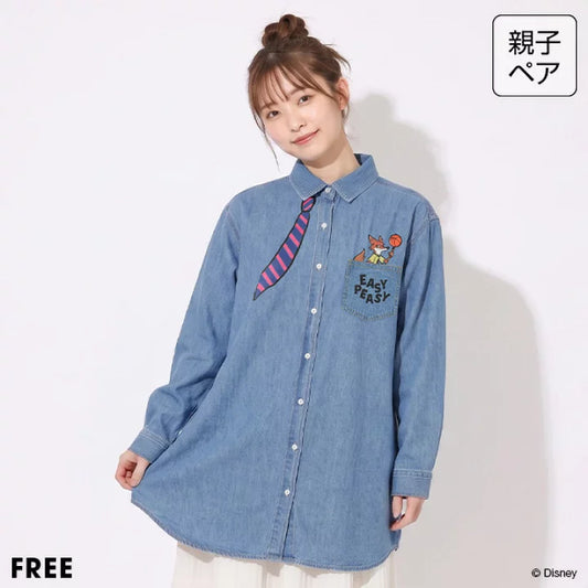 日本童裝 BDL x Disney 親子裝 牛仔襯衫 Free Size 大人款 秋季 TOPS