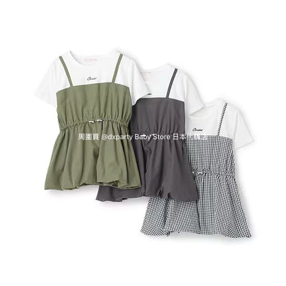 Lovetoxic Japanese children's clothing fake two-piece top 140-160cm girls summer TOPS 