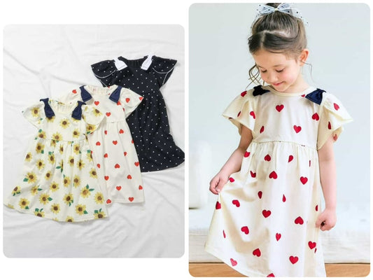 Japanese children's clothing apres les cours water-absorbing quick-drying touch cool shoulder bow petal dress 80-140cm girls summer dress 