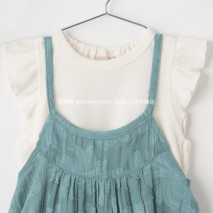 Japanese children's clothing pe#main top and suspender skirt set 80-130cm girls summer dress tops 