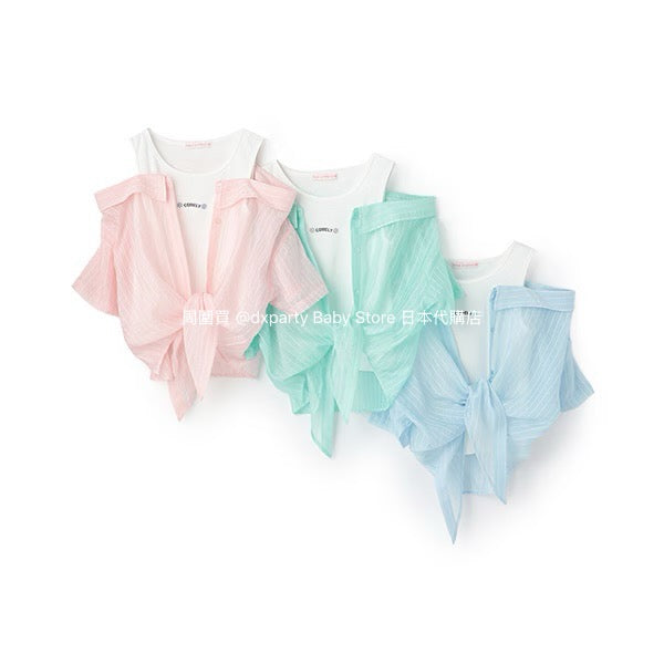 Lovetoxic Japanese children's clothing fake two-piece off-the-shoulder shirt 140-160cm girls summer TOPS 