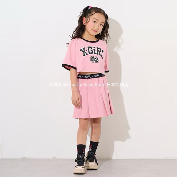 Japanese children's clothing X-girl Stages short top pleated skirt two-piece set 80-140cm girls summer TOPS SKIRTS 