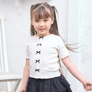 Japanese children's clothing Ly# mine bow top 100-150cm girls summer TOPS 