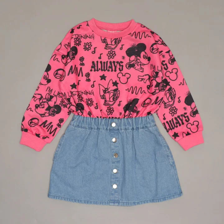 日本童裝 BDL x Disney 衛衣拼接連身裙 90-140cm 女童款 冬季 DRESSES
