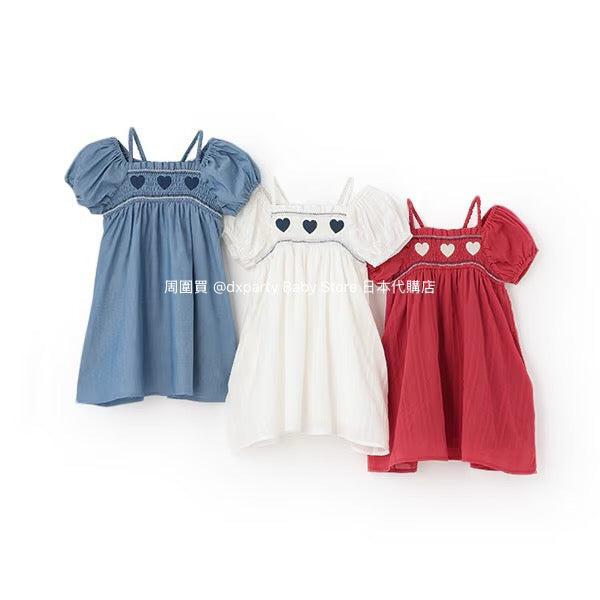 Japanese children's clothing pe#main Heart embroidered dress 80-130cm Girls' summer dresses 