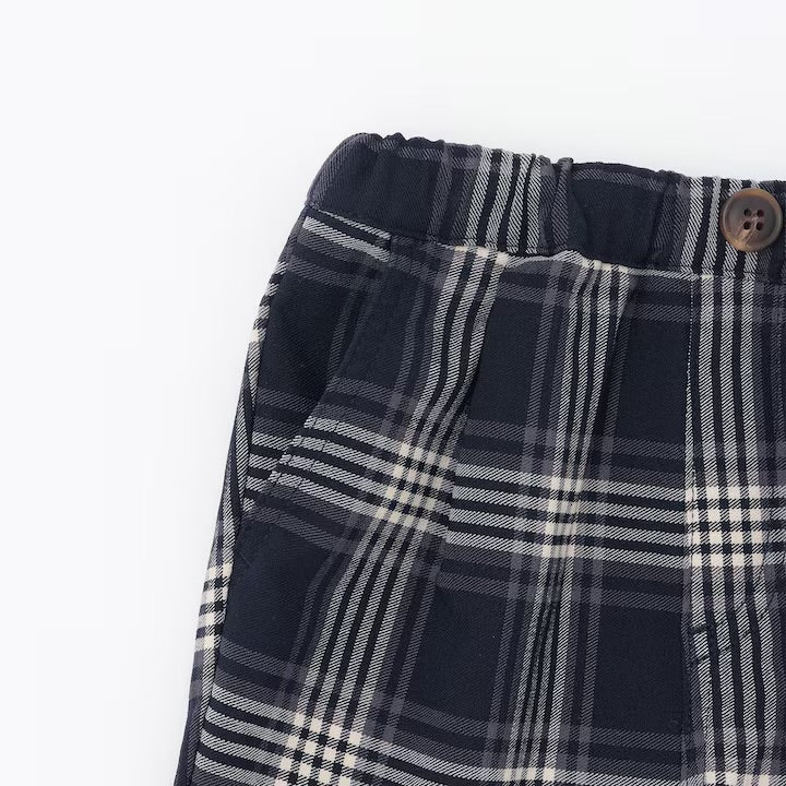 日本童裝 pe#main 薄抓毛格紋彈性長褲 80-130cm 男童款 冬季 PANTS