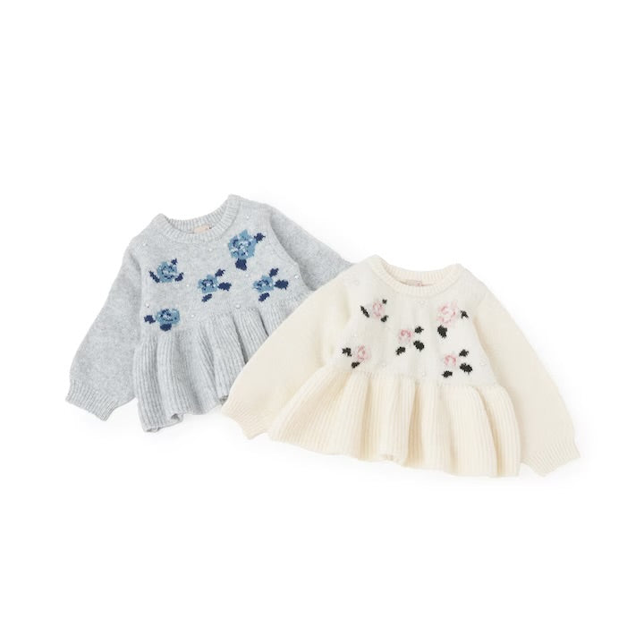 日本童裝 pe#main 珍珠針織花毛衣 80-130cm 女童款 冬季 TOPS