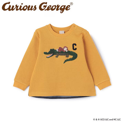 日本童裝 pe#main x Curious George 拼接衛衣 80-130cm 男童款 冬季 TOPS 聖誕紅/新年紅