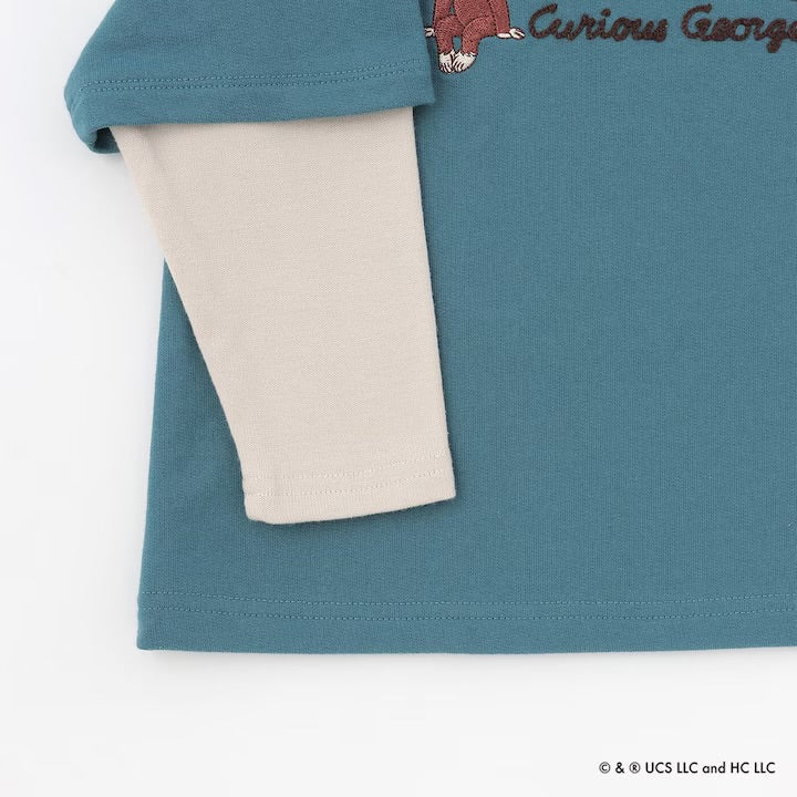 日本童裝 pe#main x Curious George 假兩件上衣 80-130cm 男童款 冬季 TOPS