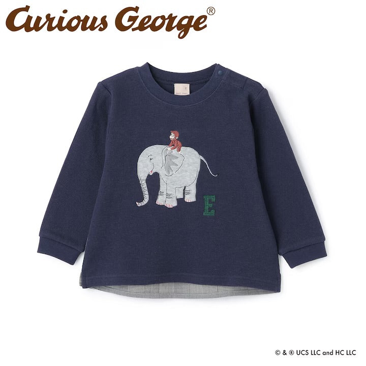 日本童裝 pe#main x Curious George 拼接衛衣 80-130cm 男童款 冬季 TOPS 聖誕紅/新年紅