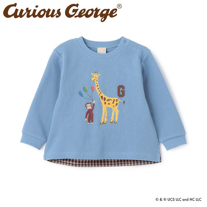 日本童裝 pe#main x Curious George 拼接衛衣 80-130cm 男童款 冬季 TOPS 聖誕紅/新年紅