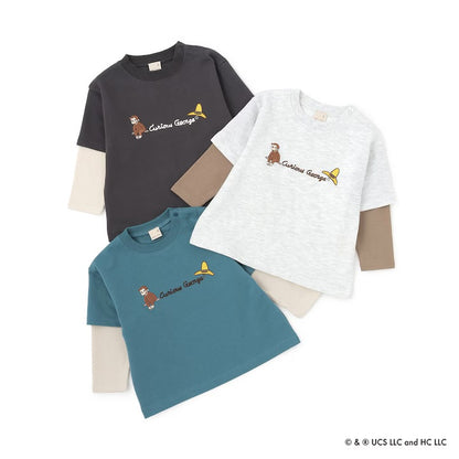 日本童裝 pe#main x Curious George 假兩件上衣 80-130cm 男童款 冬季 TOPS