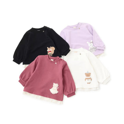 日本童裝 pe#main 動物圖案蕾絲衛衣 80-130cm 女童款 冬季 TOPS