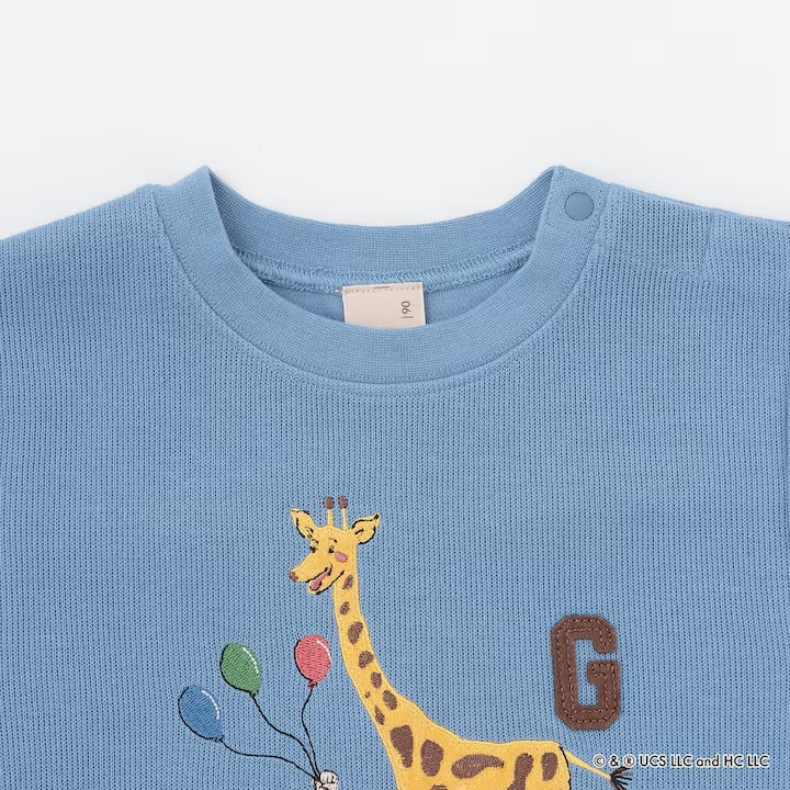 日本童裝 pe#main x Curious George 拼接衛衣 80-130cm 男童款 冬季 TOPS 聖誕紅/新年紅