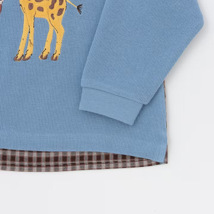 日本童裝 pe#main x Curious George 拼接衛衣 80-130cm 男童款 冬季 TOPS 聖誕紅/新年紅