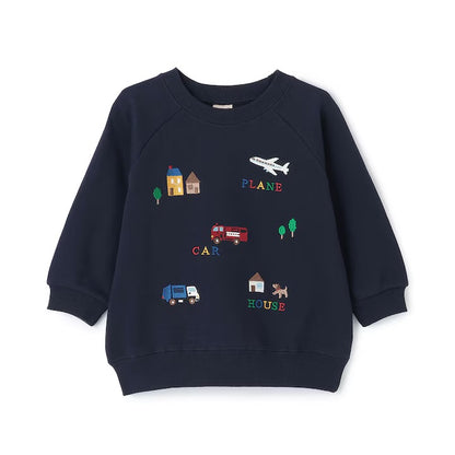 日本童裝 pe#main 車車刺繡衛衣 80-130cm 男童款 冬季 TOPS 聖誕紅/新年紅