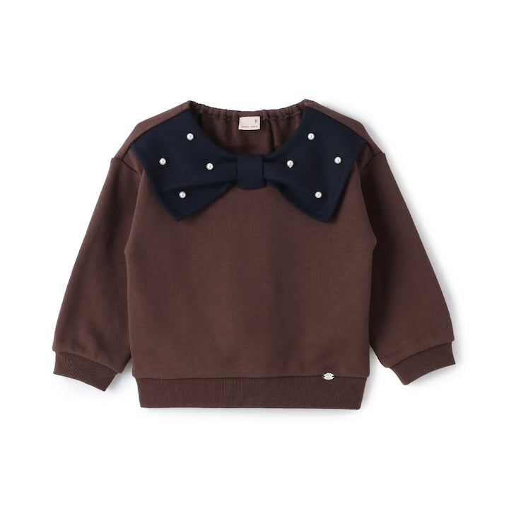 日本童裝 pe#main 抓毛珍珠蝴蝶結衛衣 80-130cm 女童款 冬季 TOPS