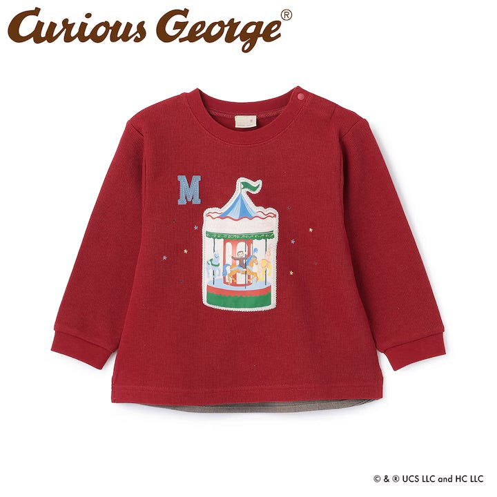 日本童裝 pe#main x Curious George 拼接衛衣 80-130cm 男童款 冬季 TOPS 聖誕紅/新年紅