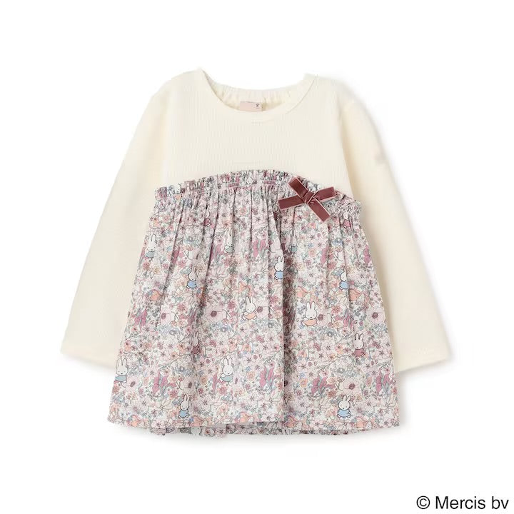 日本童裝 pe#main x miffy 碎花拼接上衣 80-130cm 女童款 冬季 TOPS