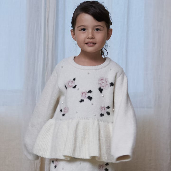 日本童裝 pe#main 珍珠針織花毛衣 80-130cm 女童款 冬季 TOPS