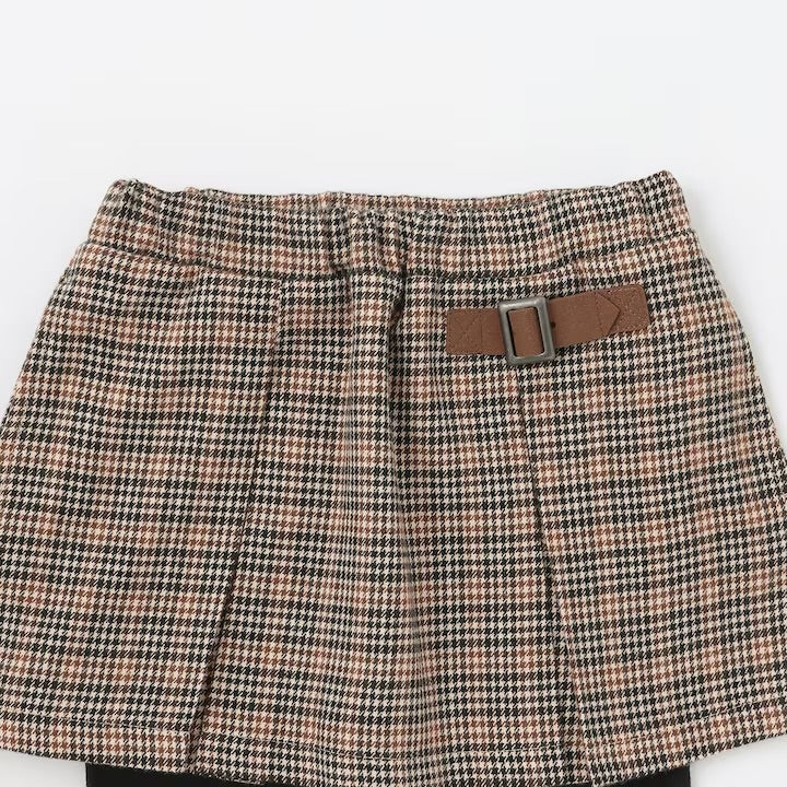 日本童裝 pe#main 假兩件格紋裙連褲 80-130cm 女童款 冬季 PANTS 聖誕紅/新年紅