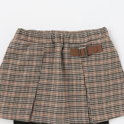 日本童裝 pe#main 假兩件格紋裙連褲 80-130cm 女童款 冬季 PANTS 聖誕紅/新年紅