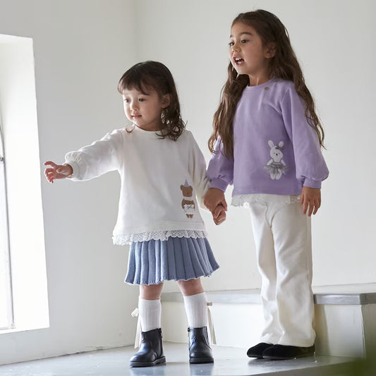 日本童裝 pe#main 動物圖案蕾絲衛衣 80-130cm 女童款 冬季 TOPS