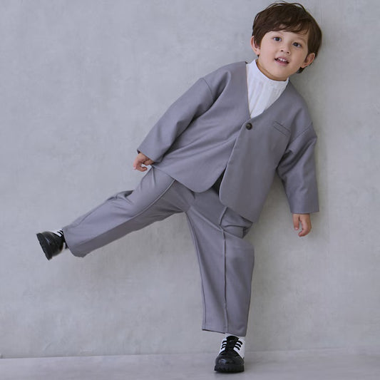 日本童裝 pe#main 無領西裝外套長褲套裝 90-130cm 男童款 冬季 OUTERWEAR PANTS 面試/宴會/表演